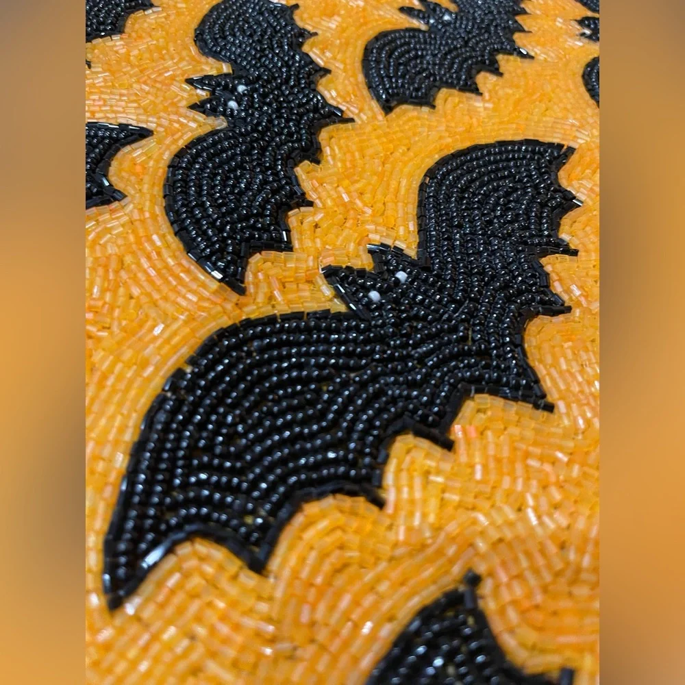 Max Studio 15” beaded Charger round orange with black bats - set of 2 Brand new